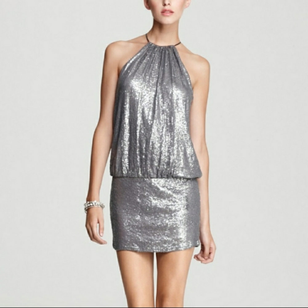 Laundry by Shelli Segal sequins gray dress
